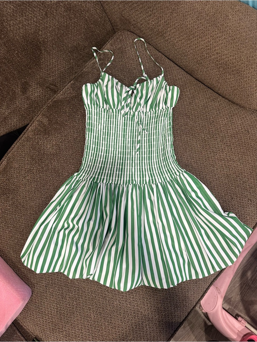 Gianni Bini Green and White Striped Smocked Sundress